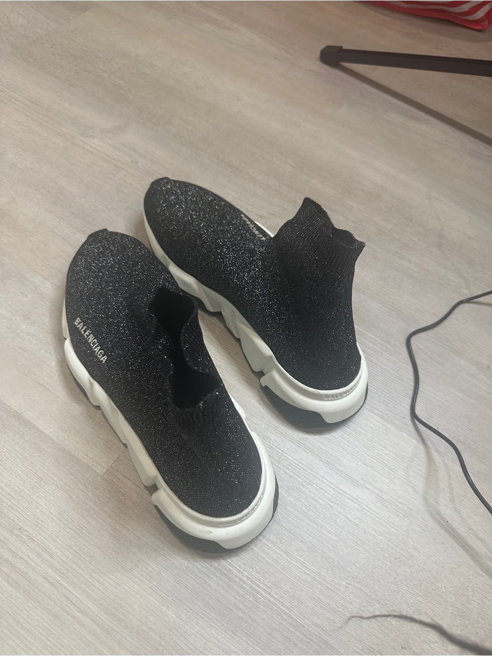 Balenciaga Black Sparkle Sock-Style Chunky Sole Sneakers